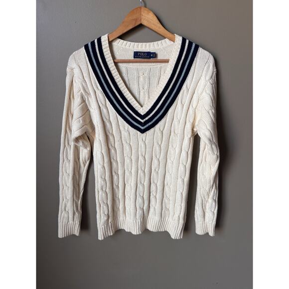 Polo Ralph Lauren Cricket Cable Knit Sweater Women's M Old Money Preppy Ivory - Picture 2 of 9